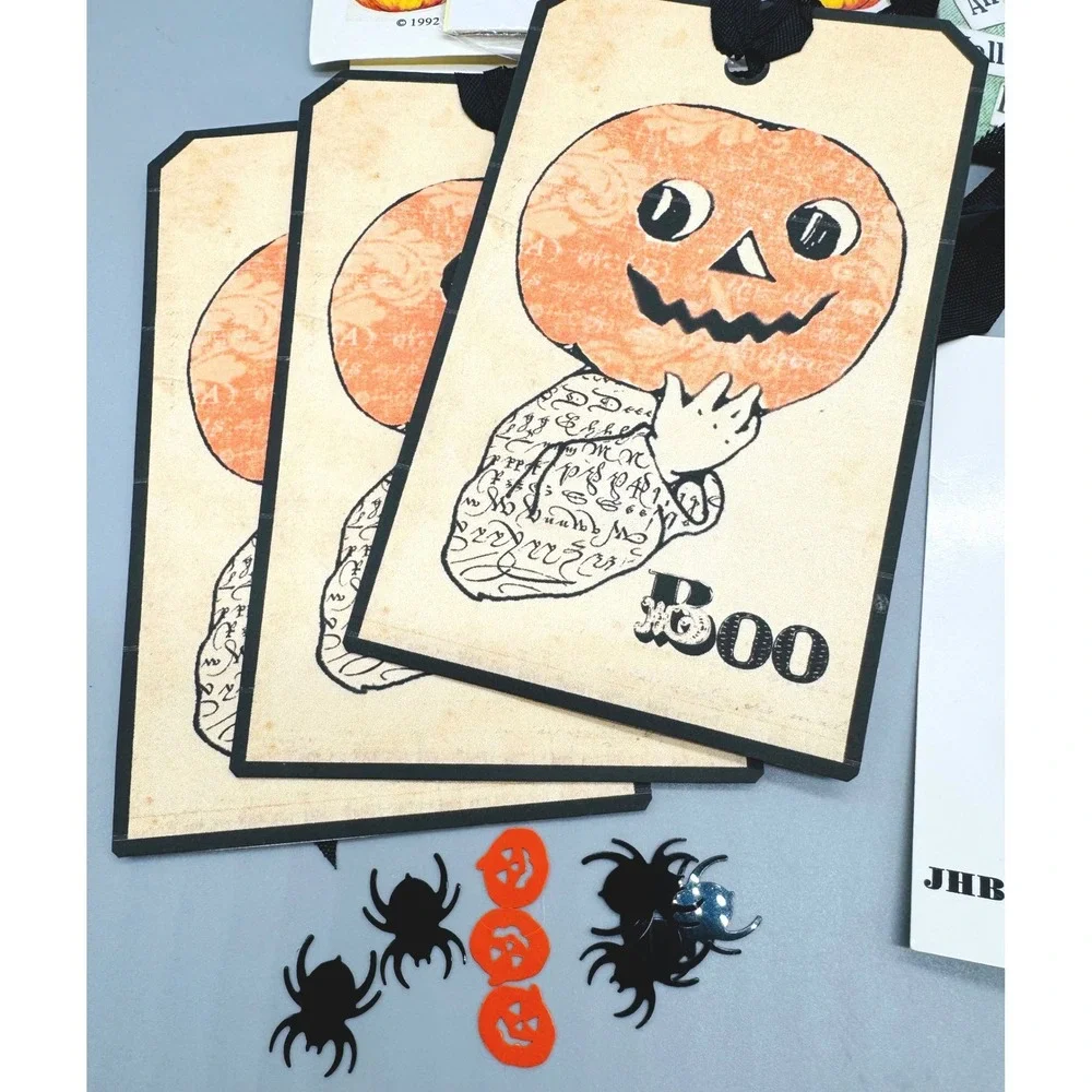 Vintage Halloween Ephemera Craft Lot Orange Black Stickers Tags Washi Tape